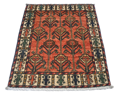 2x3 Rust Ersari Afghan Hand Knotted Veg Dye Wool Area Rug